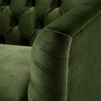 Mid Century Olive Green Armchair close up of the velvet material