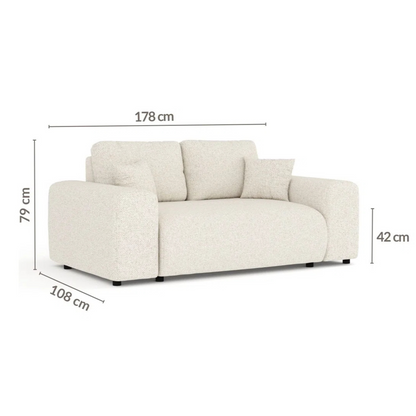 Modern 2-Seater Cream Boucle Sofa, dimensions.