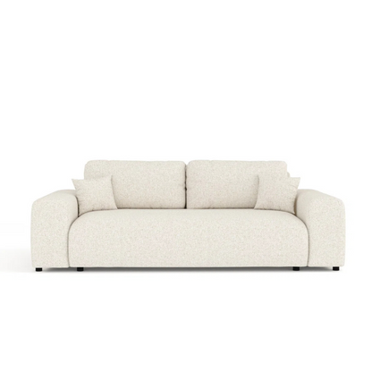 Modern 3-Seater Cream Boucle Sofa, white background front view.