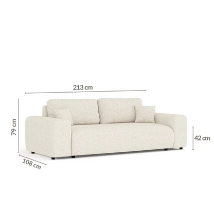 Modern 3-Seater Cream Boucle Sofa, dimensions.