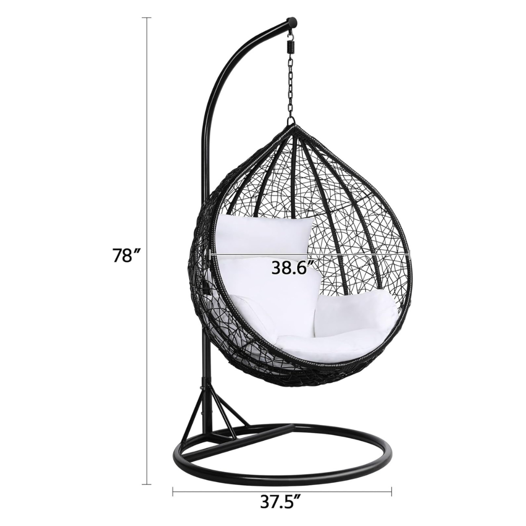 Modern Black Hanging Egg Chair With Stand, dimensions.