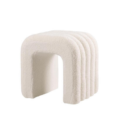 Modern Boucle Ottoman Stool, white background.