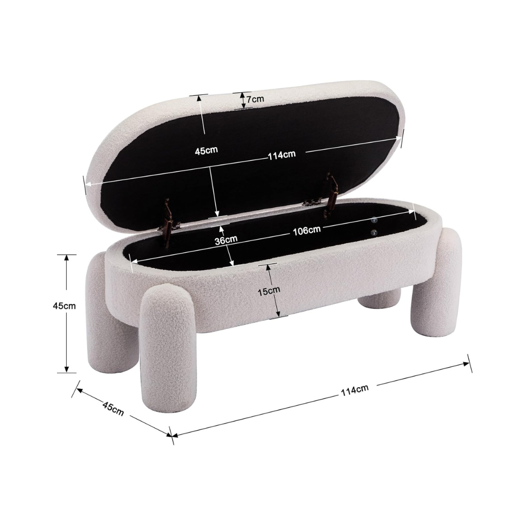 Modern Boucle White Ottoman With Storage, dimensions.