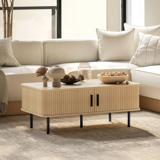 Modern Cream And Wood Coffee Table With Storage