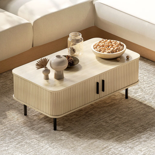 Modern Cream And Wood Coffee Table With Storage