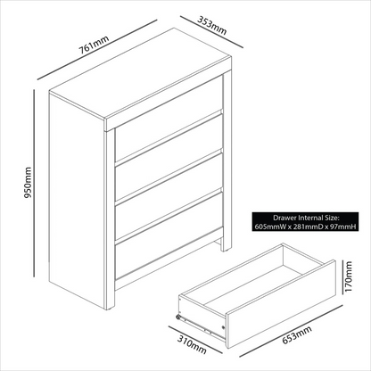Modern Cube Bedroom Chests Of Drawers, dimensions.