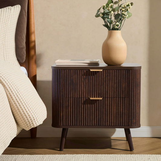 Modern Dark Walnut Bedside Table - 2 Drawer