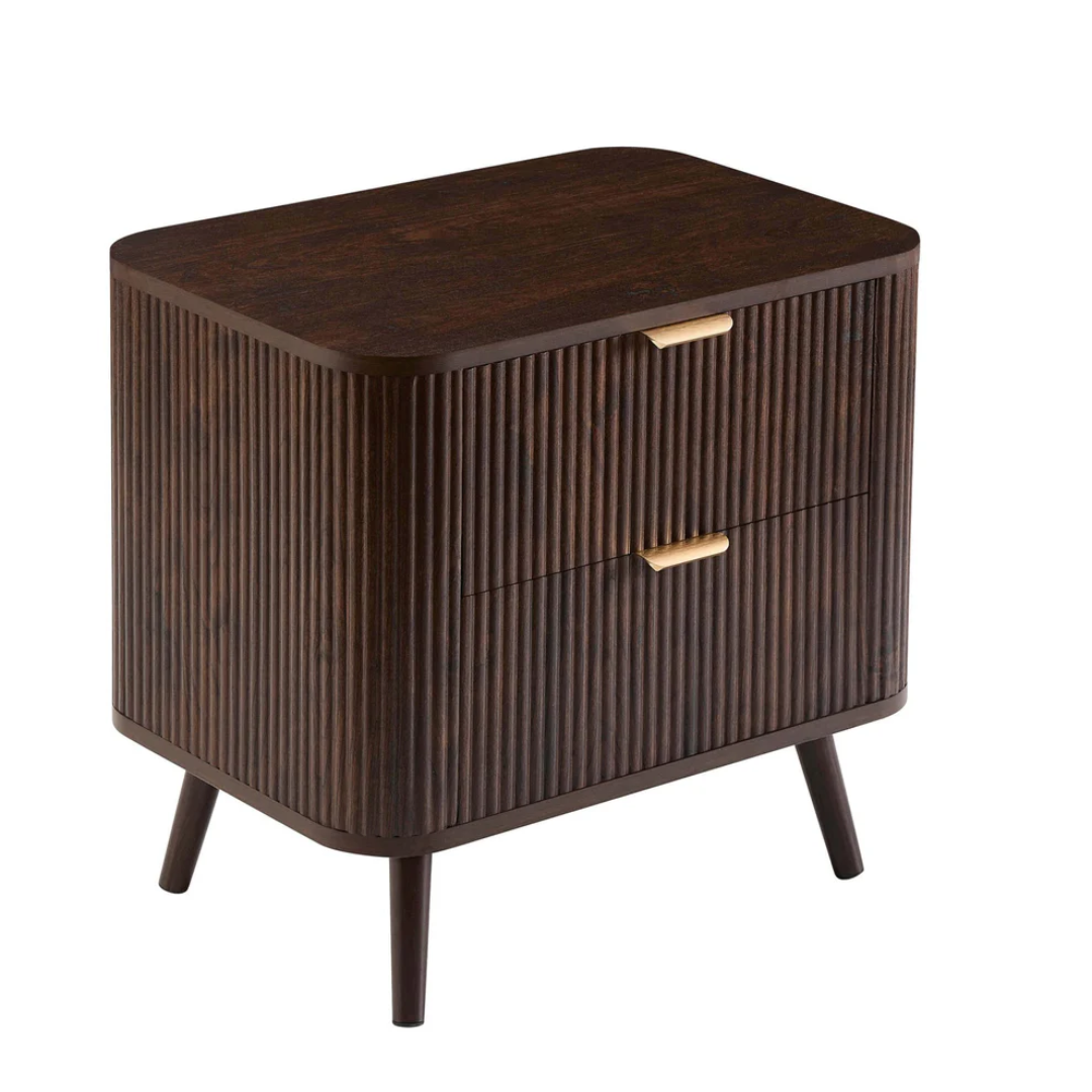 Modern Dark Walnut Bedside Table - 2 Drawer