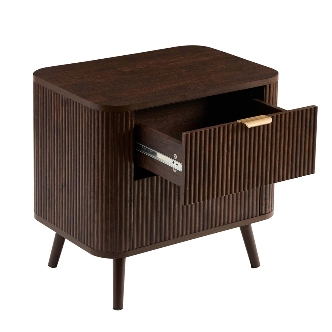 Modern Dark Walnut Bedside Table - 2 Drawer