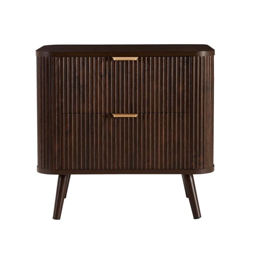 Modern Dark Walnut Bedside Table - 2 Drawer