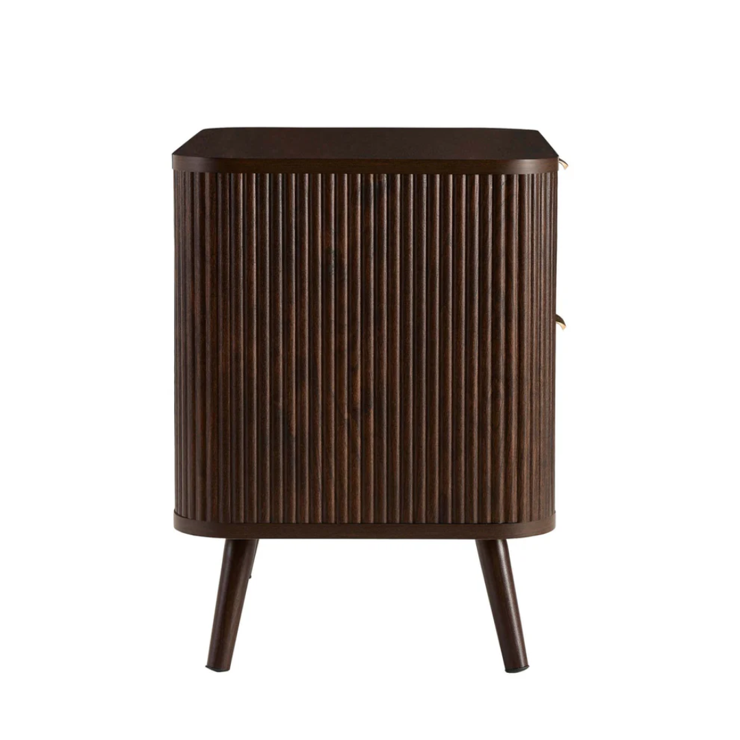 Modern Dark Walnut Bedside Table - 2 Drawer