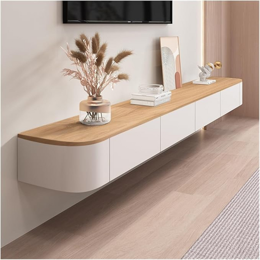 Modern Floating TV Wall Unit, angled view in a modern home.