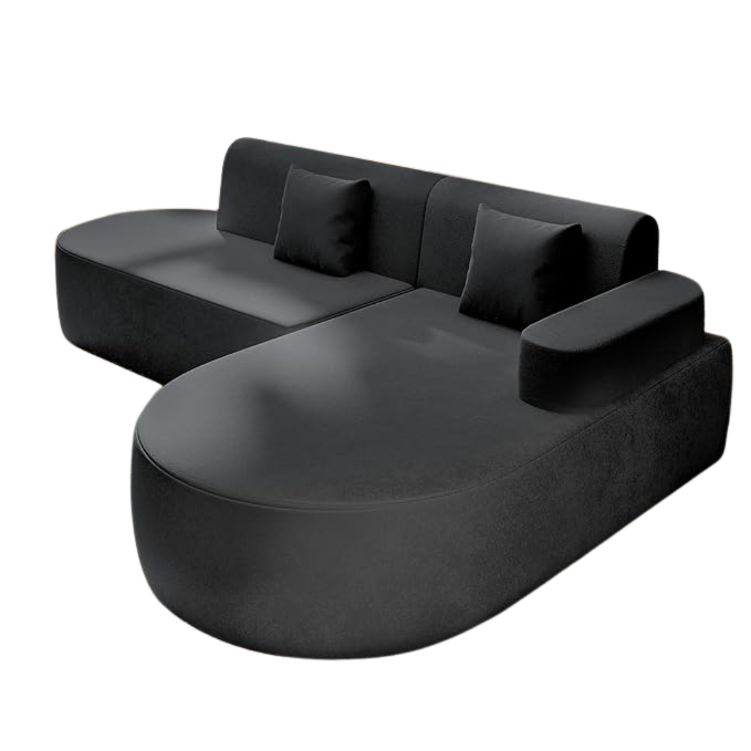 Modern L-Shape Boneless Sofas, black, white background.