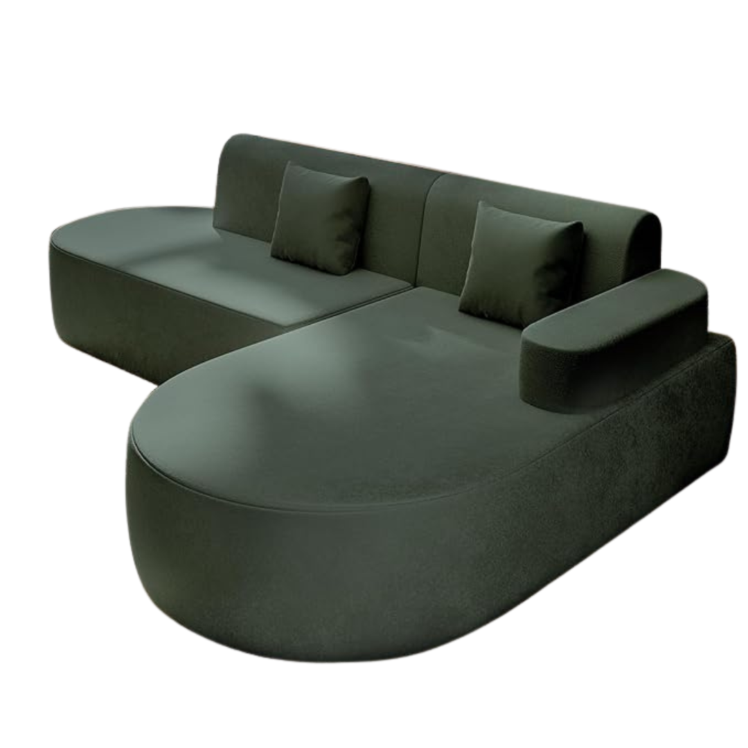 Modern L-Shape Boneless Sofas, green with a white background