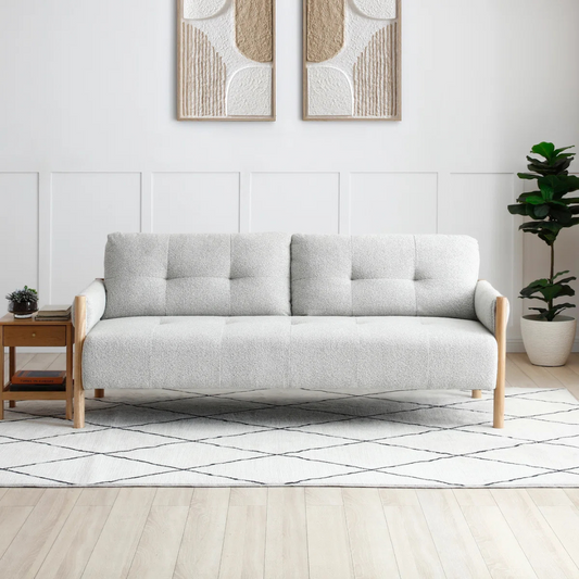 Modern Light Grey Sofa Bed Boucle, set in a modern model home