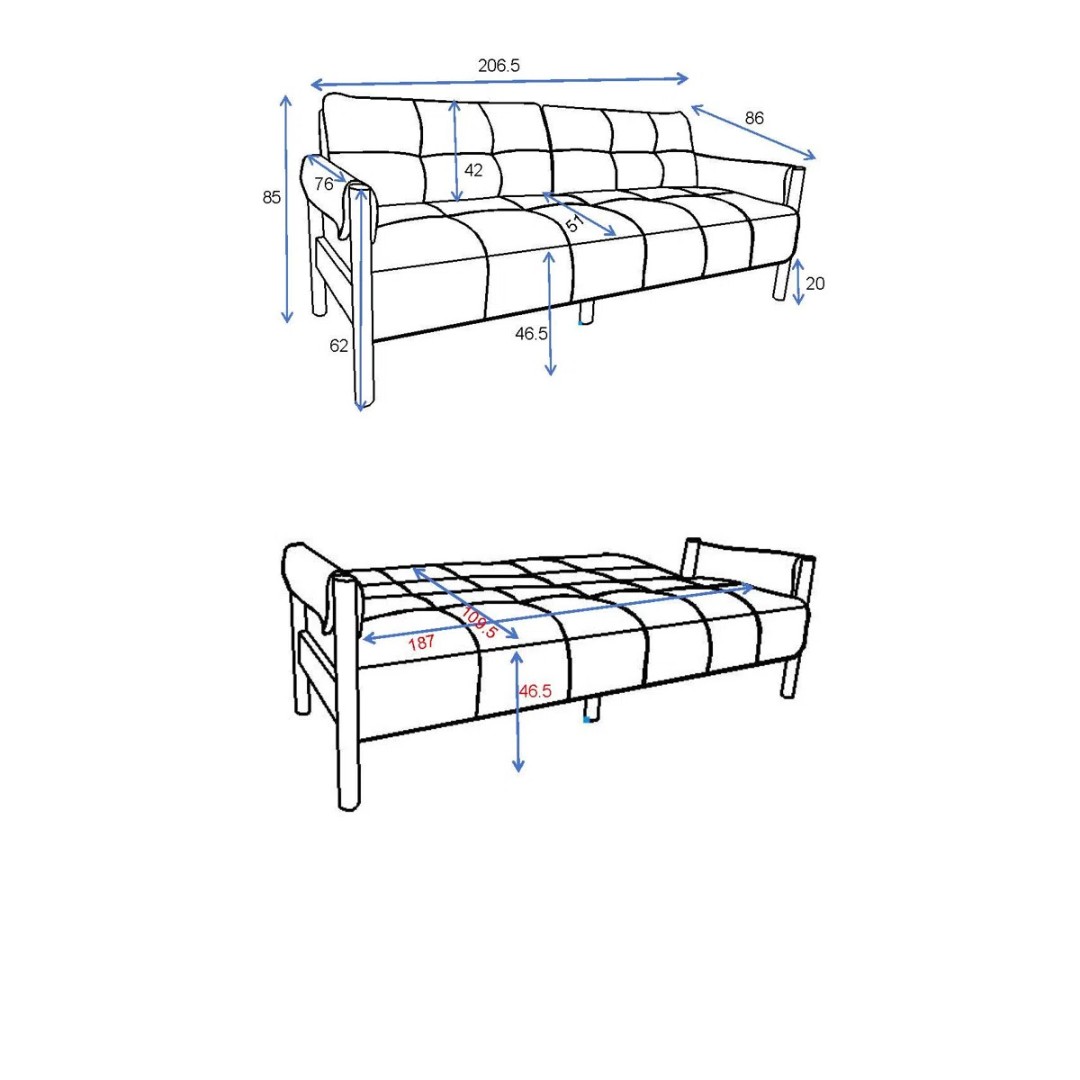 Modern Light Grey Sofa Bed Boucle, dimensions.