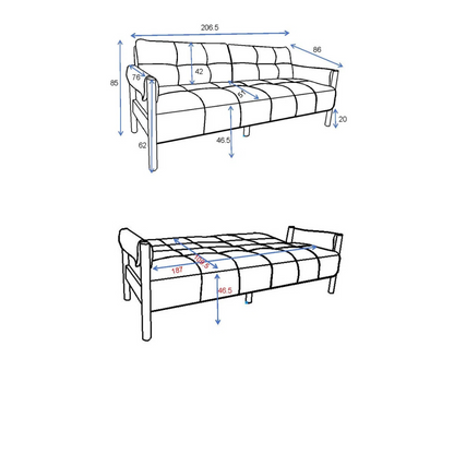 Modern Light Grey Sofa Bed Boucle, dimensions.