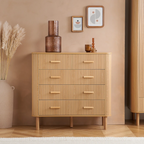 Modern Fluted Light Wooden Chest Of Drawers