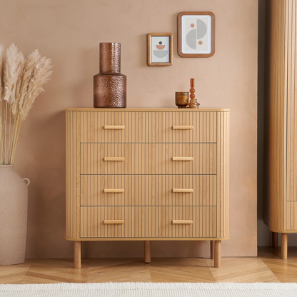 Modern Fluted Light Wooden Chest Of Drawers