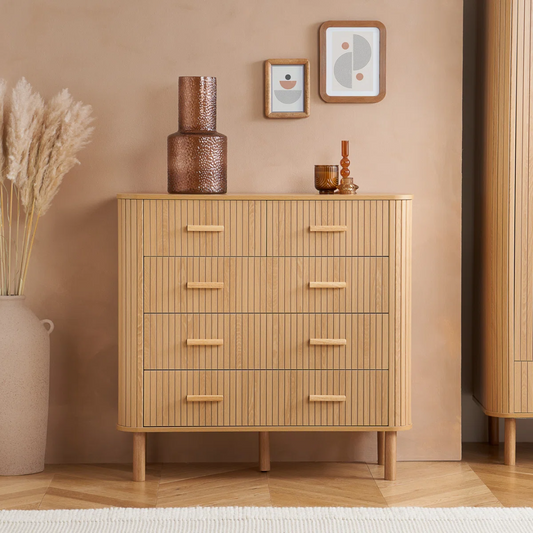 Modern Fluted Light Wooden Chest Of Drawers