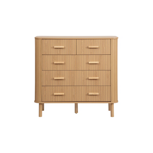 Modern Fluted Light Wooden Chest Of Drawers