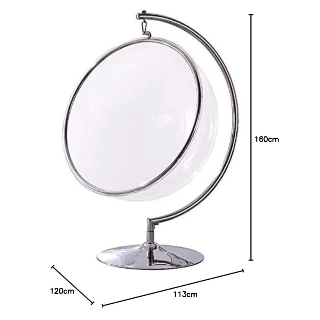 Modern Luxury Glass Egg Hanging Chair With Stand, dimensions