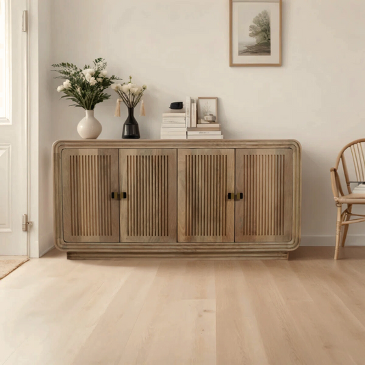 Modern Mango Wood Sideboard With Storage, set in a modern home.