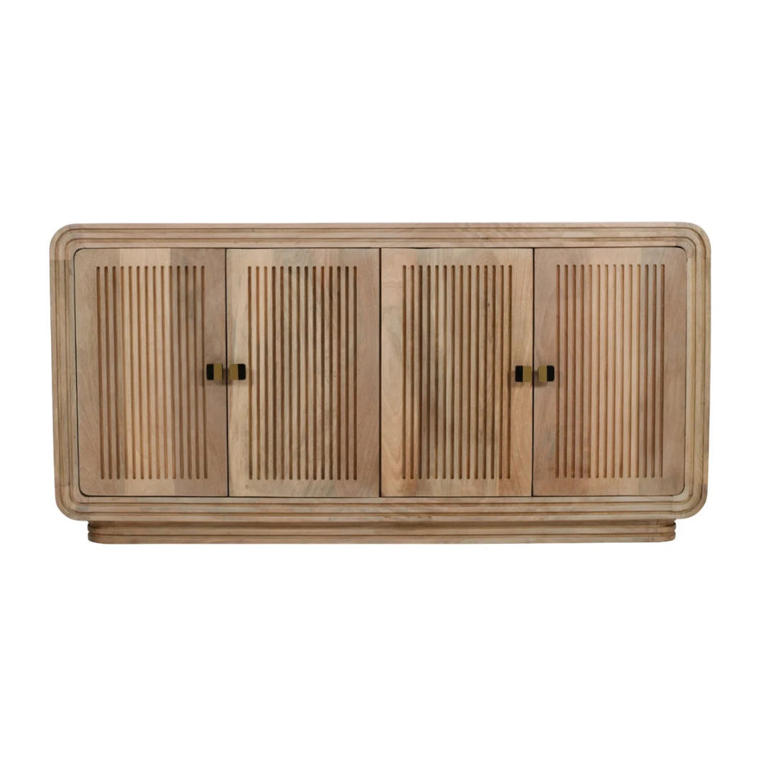Modern Mango Wood Sideboard With Storage, white background, front view.