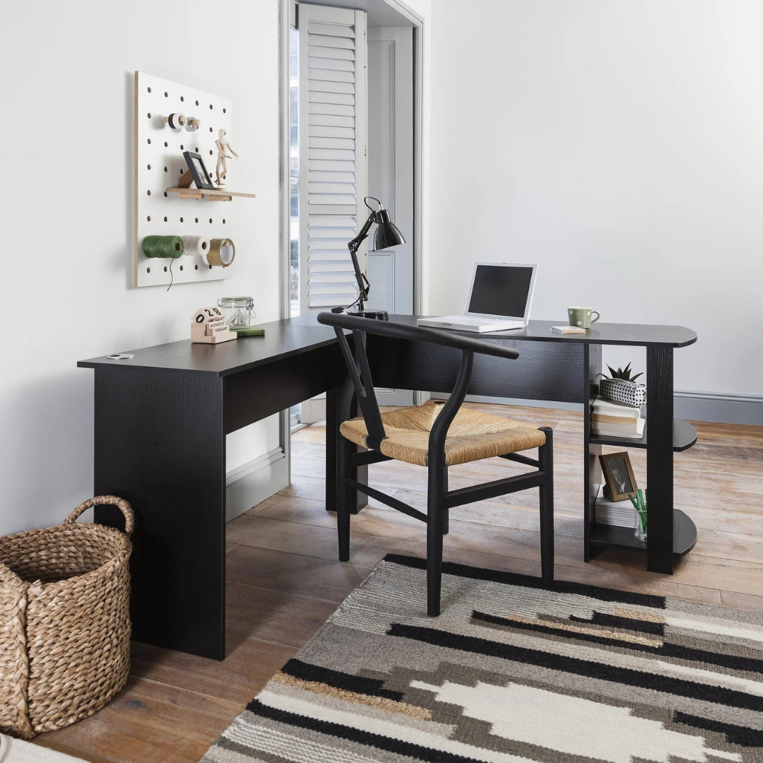 Modern Office L-Shape Desk With Storage, set in a modern home office.