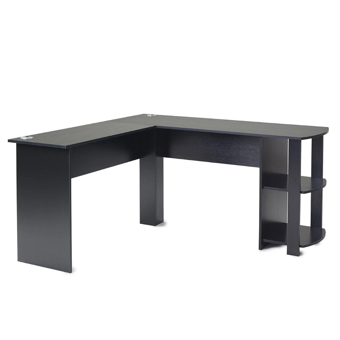 Modern Office L-Shape Desk With Storage, white background.