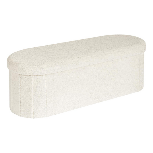 Modern Oval Boucle Storage Ottoman, white.