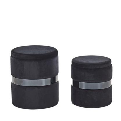 Modern Velvet Ottoman With Storage Set Of 2, black with lids closed.