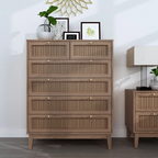 Modern Boho Rattan Chest Of Drawers 6, set in a modern home along side matching bedside table.