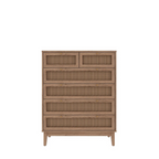 Modern Boho Rattan Chest Of Drawers 6, front view white background.