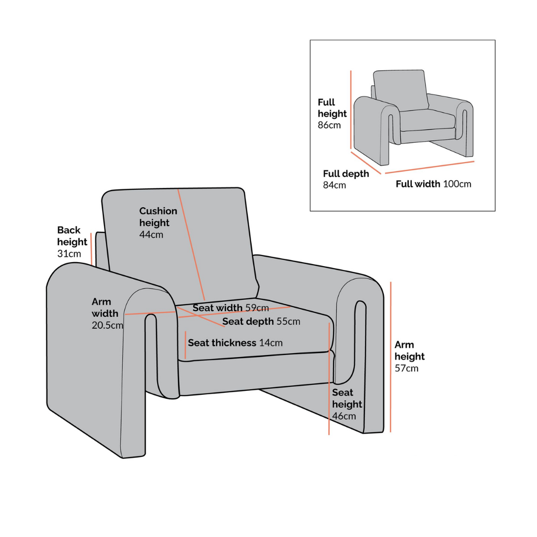 Modern Boucle Accent Chair size dimensions chart