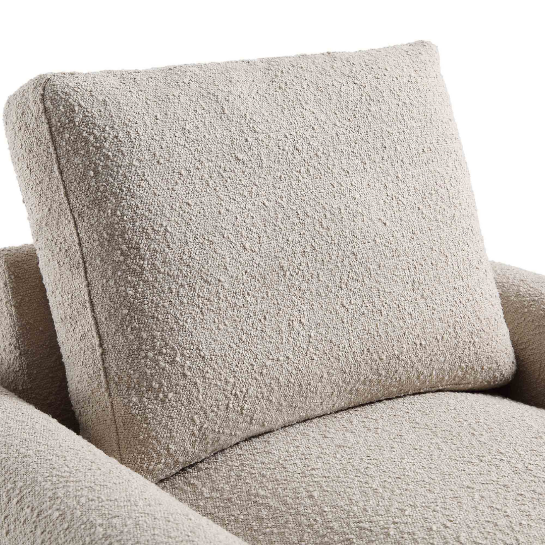 Modern Boucle Accent Chair close up of the boucle fabric on the backrest