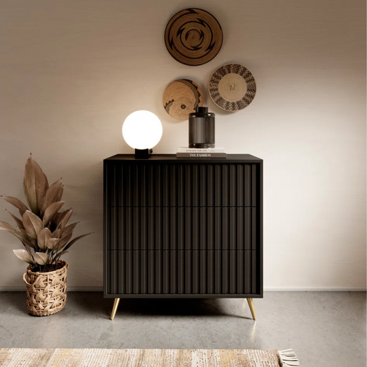Modern Fluted Black 3 Chest Of Drawers