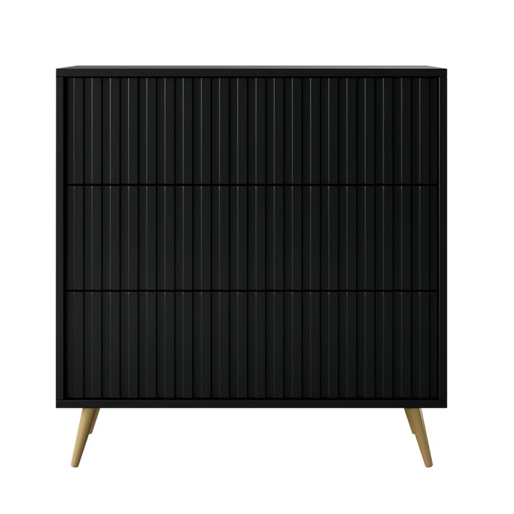 Modern Fluted Black 3 Chest Of Drawers