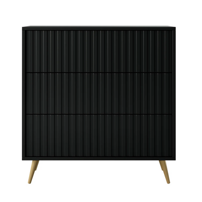 Modern Fluted Black 3 Chest Of Drawers