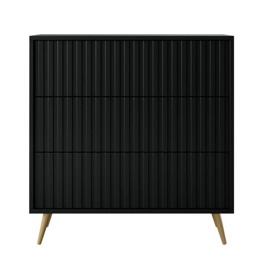 Modern Fluted Black 3 Chest Of Drawers