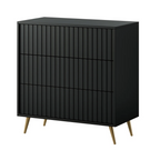 Modern Fluted Black 3 Chest Of Drawers