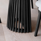 Modern Scandinavian Dining Table Black, close up of slatted base.