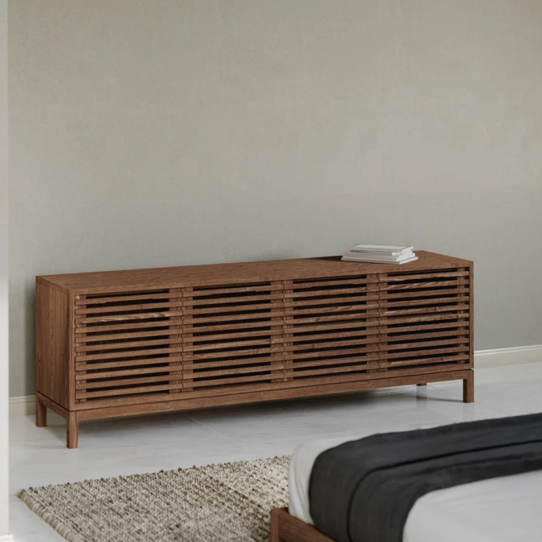 Modern Slated Walnut TV Cabinet