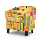 Multi Coloured Yellow Accent Patchwork Armchair, white background.