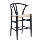 Natural Weave Wishbone Black Kitchen Stools front view