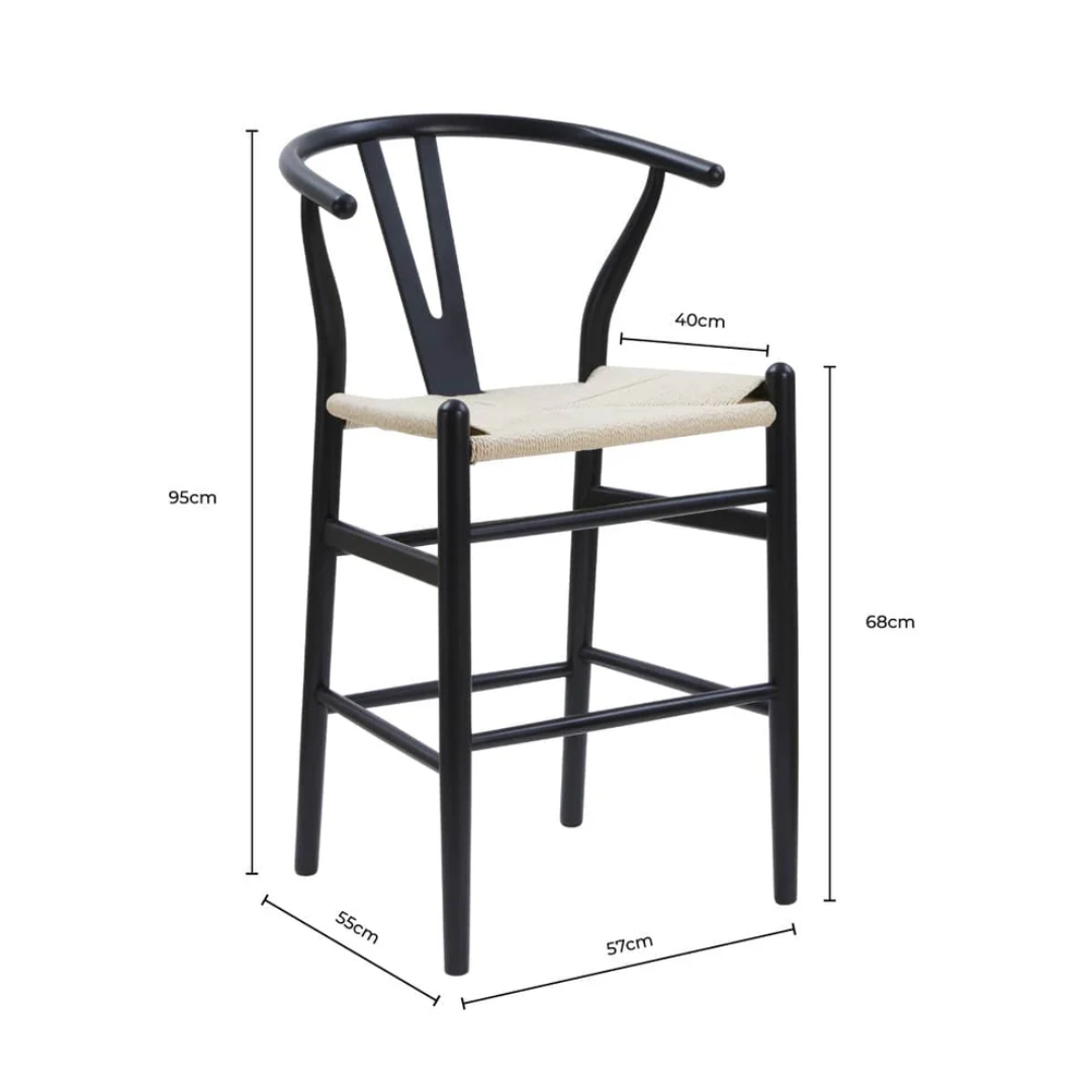 Natural Weave Wishbone Black Kitchen Stools size dimensions