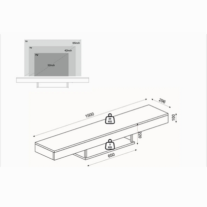 Oak Finish Floating TV Shelf, Dimensions.
