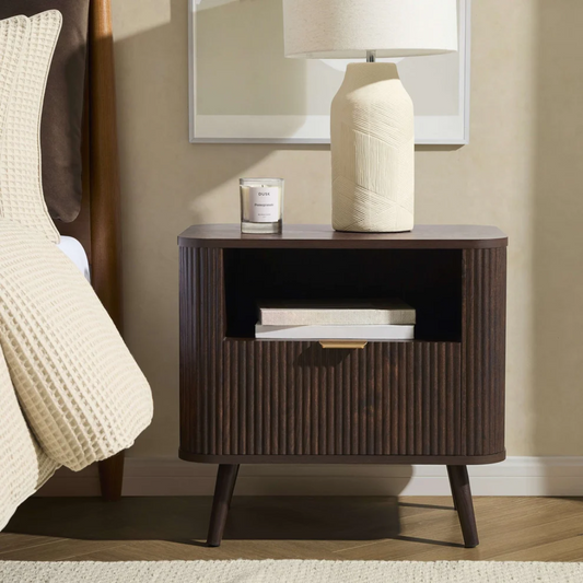Open Shelf Dark Wooden Bedside Table
