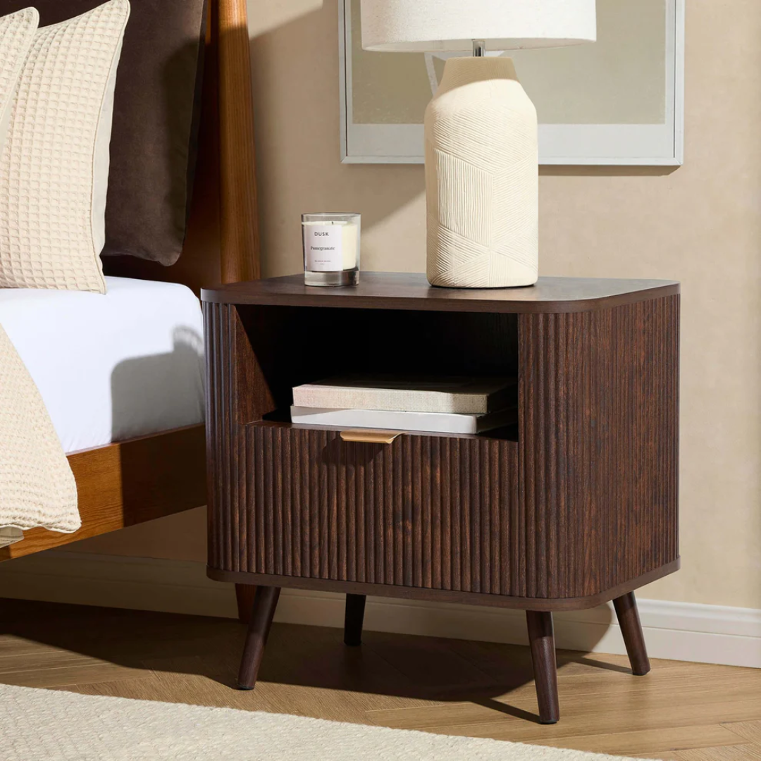 Open Shelf Dark Wooden Bedside Table