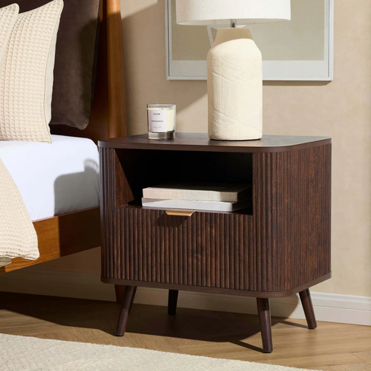 Open Shelf Dark Wooden Bedside Table